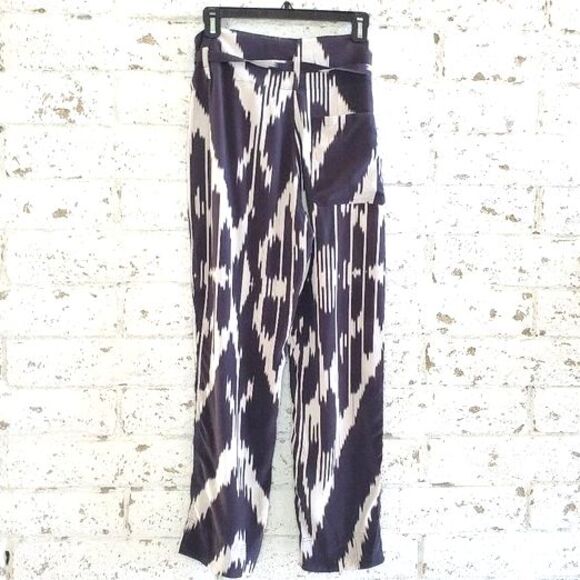 Theory Gunilla Ikat Silk Paper Bag Pants Black White Print High Waist Dress Sz 6 - Picture 2 of 12